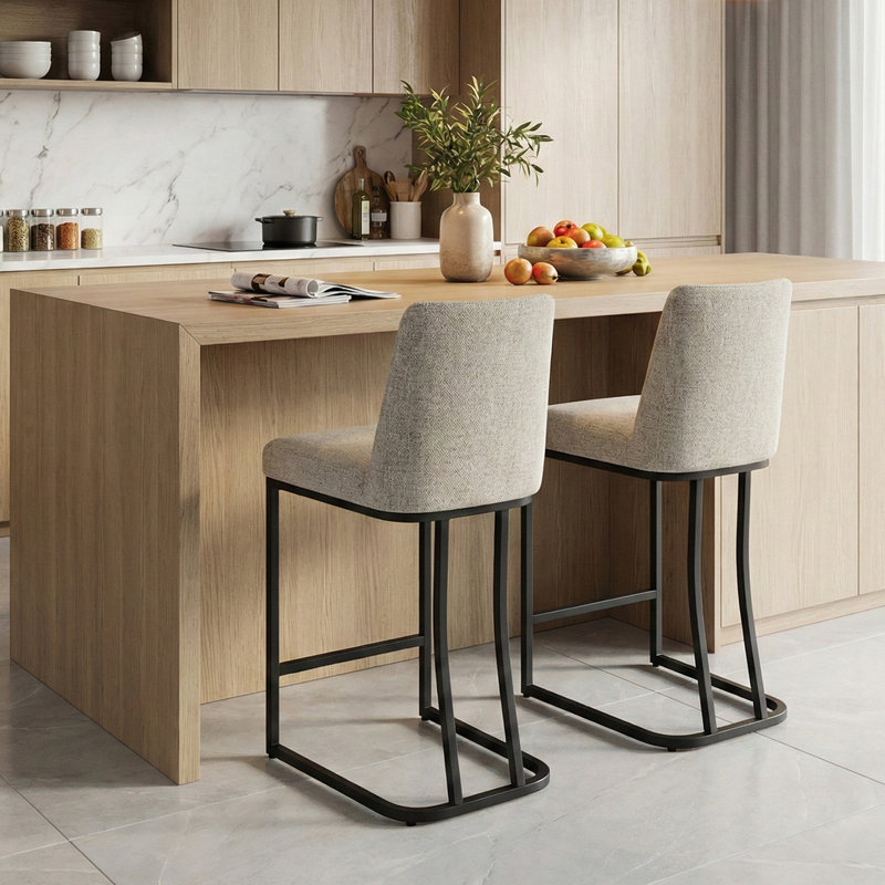 Upholstered Counter & Bar Stool with Backs, Sand