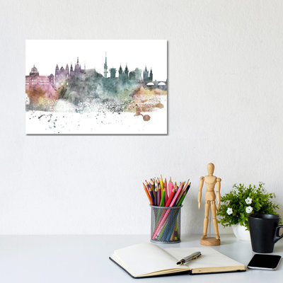 Prague Pastel Skyline by WallDecorAddict - Wrapped Canvas Print
