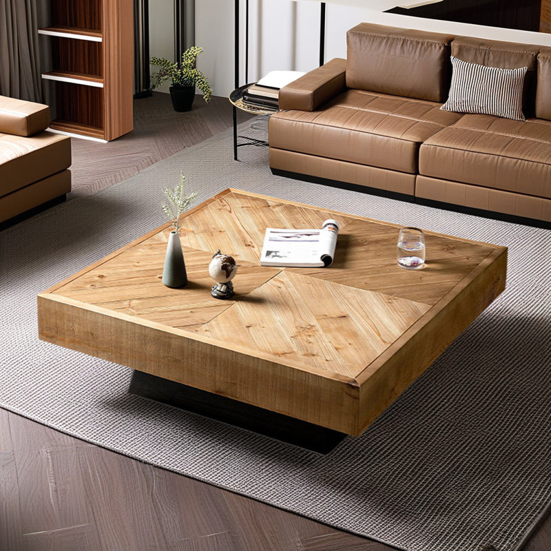 Nordic French Retro Modern Wood Coffee Table, 13.77" H x 31.5" L x 31.5" W 