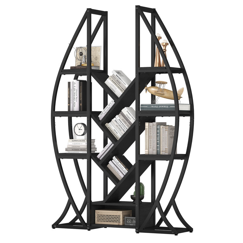 Mong 69.9'' H X 39.4'' W  Steel Etagere Bookcase, Black