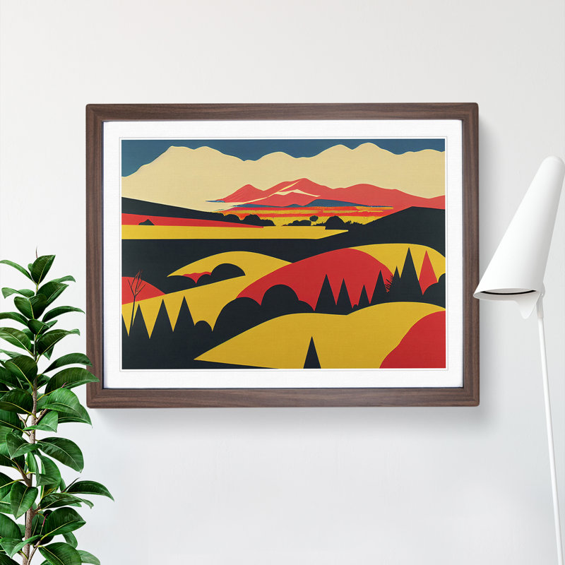 Pop Meadow Landscape - Framed Print, 25cm H x 34cm W x 2cm D, Walnut
