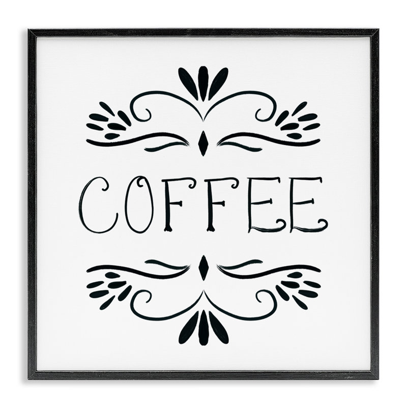 «Coffee with Floral Emblems», estampe numérique, conception de Lucille Price, H 24 po x l 24 po, Giclée encadrée noir minuit