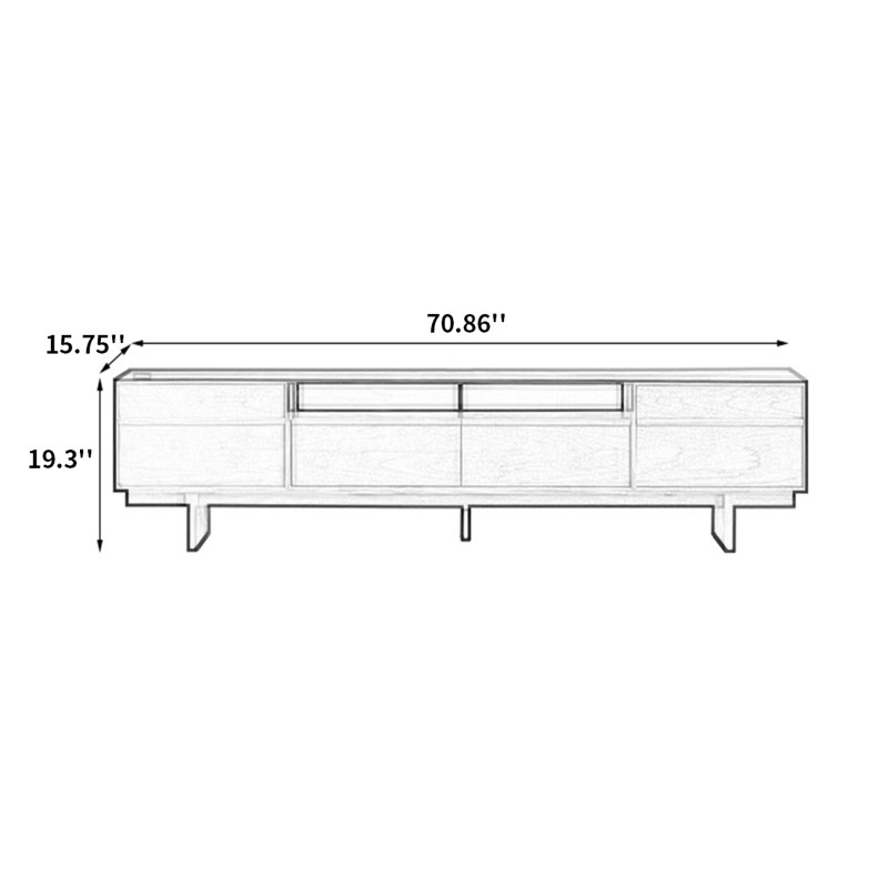 Meuble télé en bois de style rétro, Burlywood, H 19,3 po x L 70,86 po x l 15,75 po