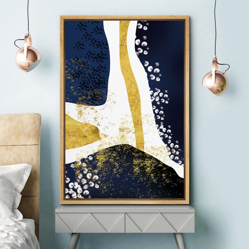 Feuille d'or sur fond blanc et bleu, reproduction sur toile, H 24 po x l 16 po x P 1,5 po, Naturel