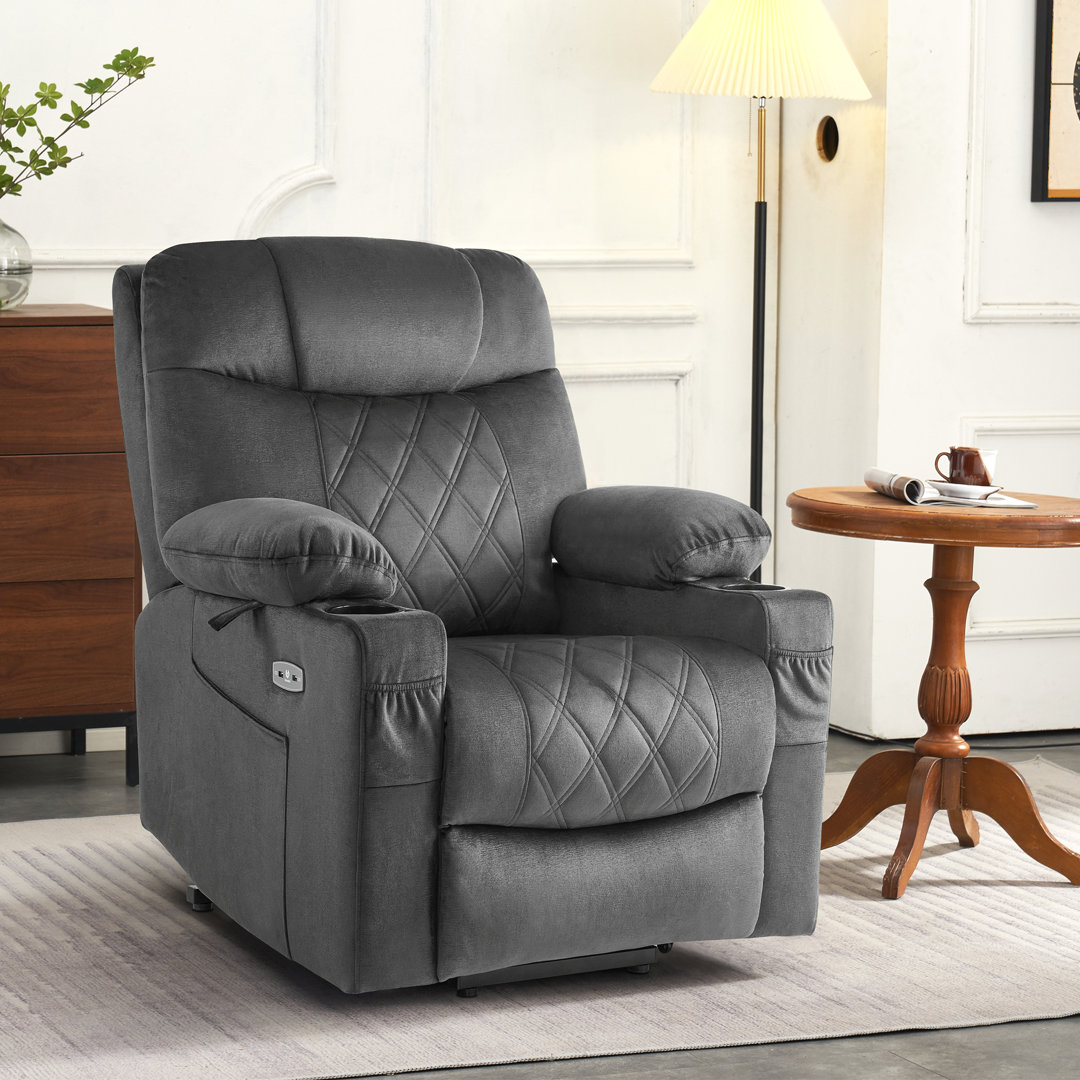 Small Dual Motor Power Recliner Lift Chair with Massage and Dual Heating, Adjustable Headrest, Extended Footrest, Fabric Upholstered Latitude Run® Body 