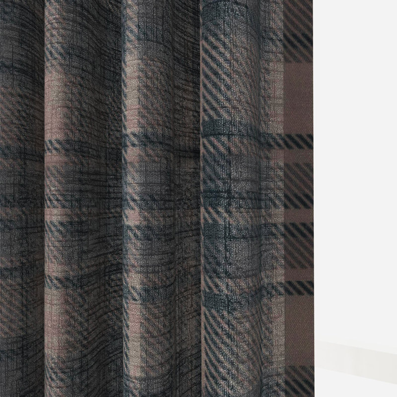 TWOPAGES Unlined Plaid Curtain Gingham Faux Linen Pinch Pleat Curtain, Raisin, 26" W x 108" L