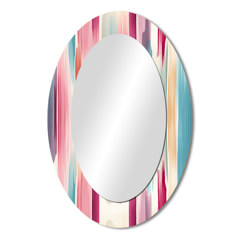 Miroir mural Mid-Century ovale bleu et rose, H 36 po x l 24 po