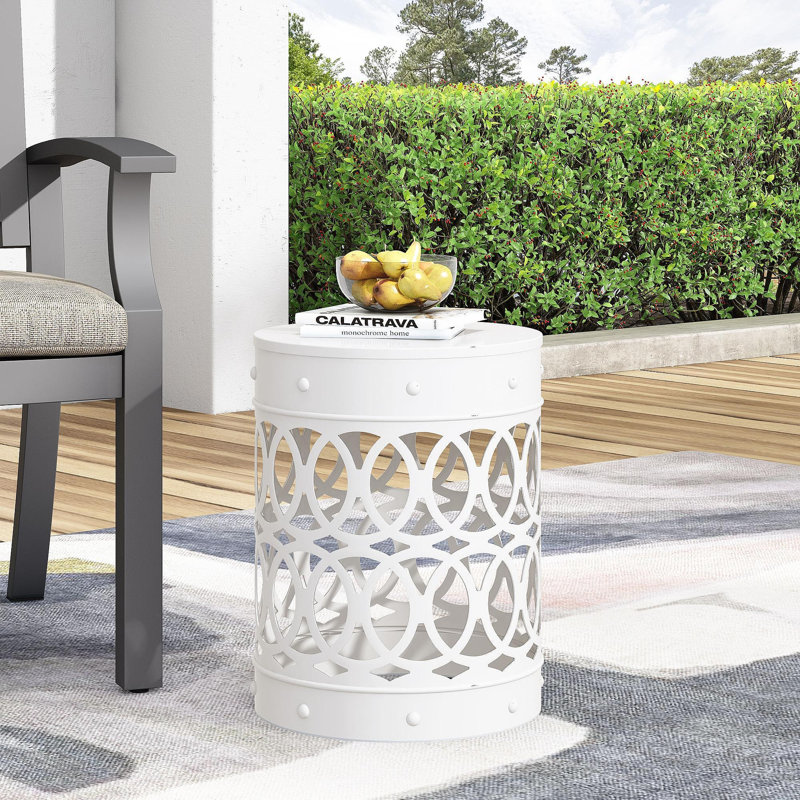 Outdoor Metal S/2 End Table, White