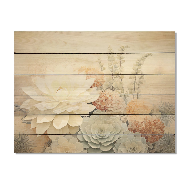 Beige minimalisme Cactus I - art mural en bois de cactus sur bois de pin naturel, H 10 po x l 20 po