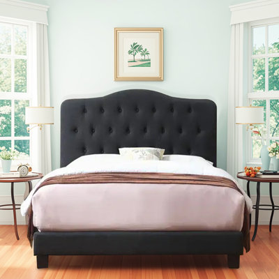 Upholstered Button-tufted Platform Bed Frame with Adjustable Height Headboard