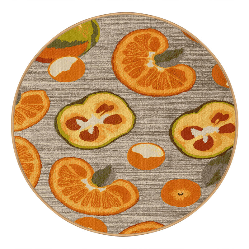 Washable Kumquat Fruits Area Rug, Round 3'