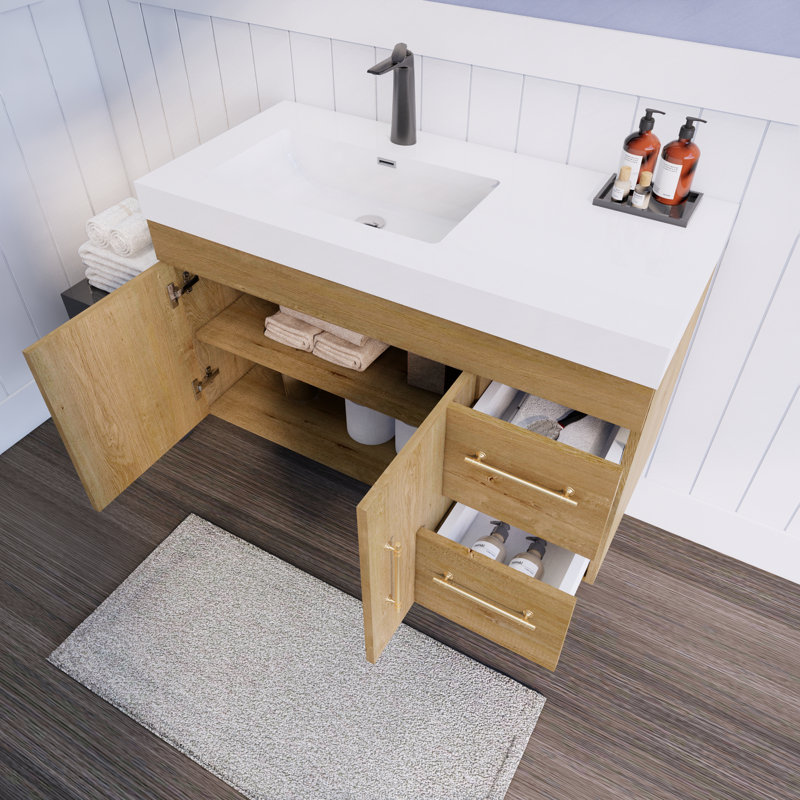 Lynard Spring 42" Wall-Mounted Single Bathroom Vanity Set, Teak Oak