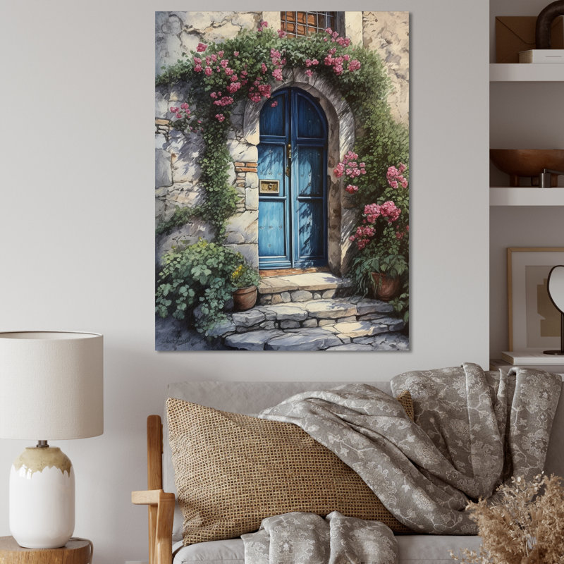 Porte de jardin bleue et rose Rochart II sur impression sur toile, H 20 po x l 12 po x P 1 po, Toile tendue
