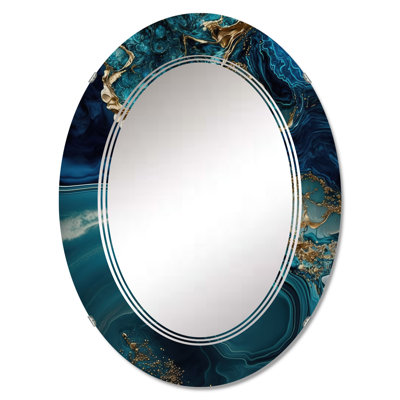 Qiyu Abstract Geode Turquoise I - Abstract Marble Wall Mirror