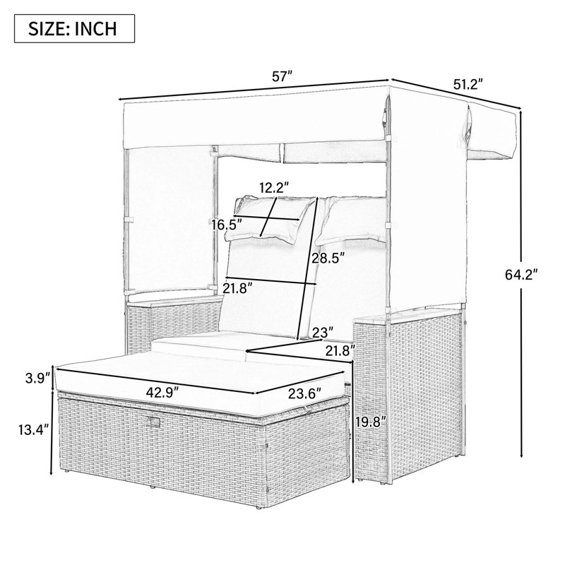 Outdoor Rattan Daybed With Multiple Functions And Comforts, Gray, Brown