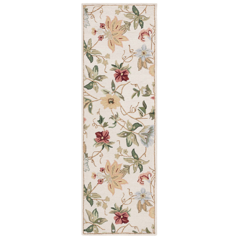 Tapis floral en laine crocheté à la main Chelsea, Tapis de couloir 2 pi 6 po x 14 pi