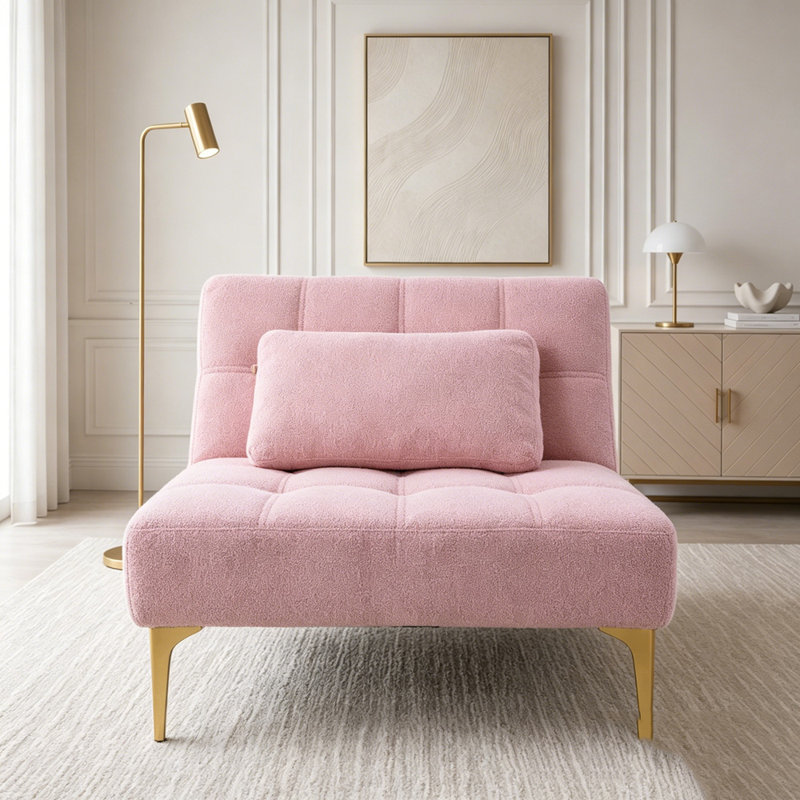 Fauteuil futon convertible avec tissu en peluche et pieds en métal doré, L 71 po