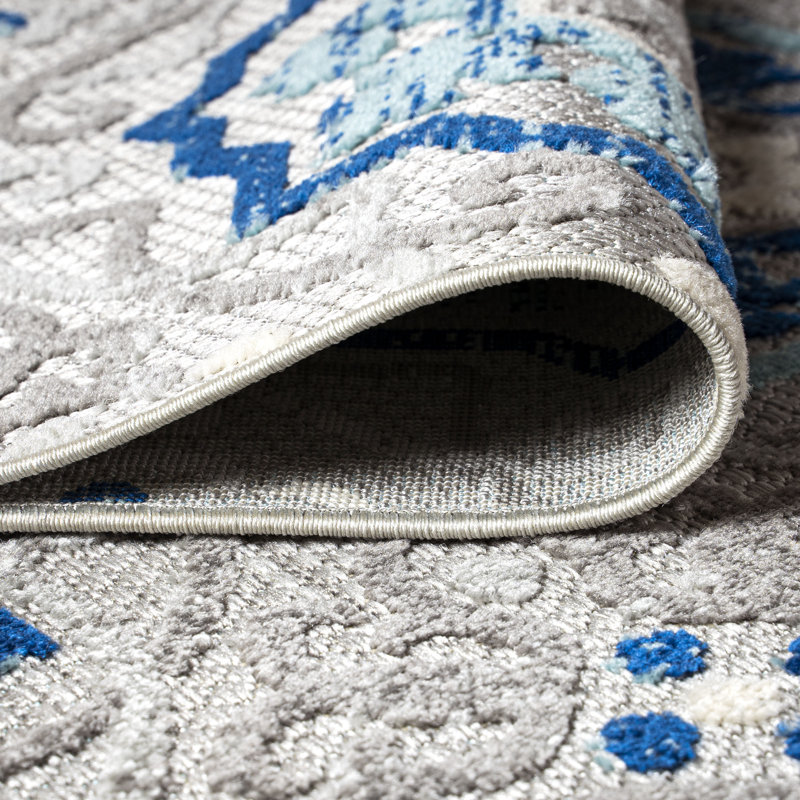 Leto Medallion Blue/Gray Indoor/Outdoor Rug, Round 5'3"