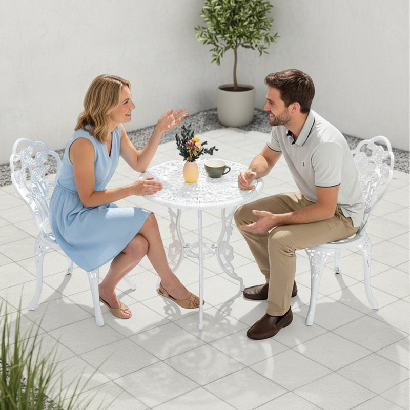 Ensemble bistro d'extérieur 3 pièces, Blanc