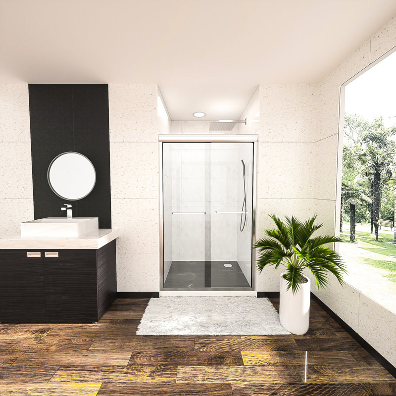48"X76" Shower Door, Semi- Bypass, Sliding, , Tempered Bypass Sliding Door 48" W X 76" H,, Stainless
