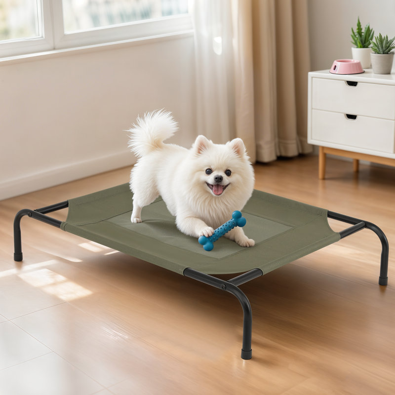 Portable Elevated Pet Bed Dog Cot Bed With Removable Bolster, Extra Small (35.5" W x 25.5" D x 7.5" H), Dark Green