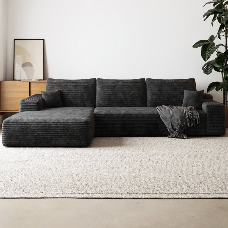 Canapé modulaire en L de Boneless, Velours côtelé noir