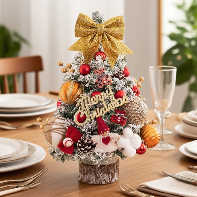 Décorations de Noël, mini arbre de Noël artificiel de table avec aiguilles de pin floquées, décoration de baies pour l'intérieur, la maison, le bureau et la fête de Noël (orange)