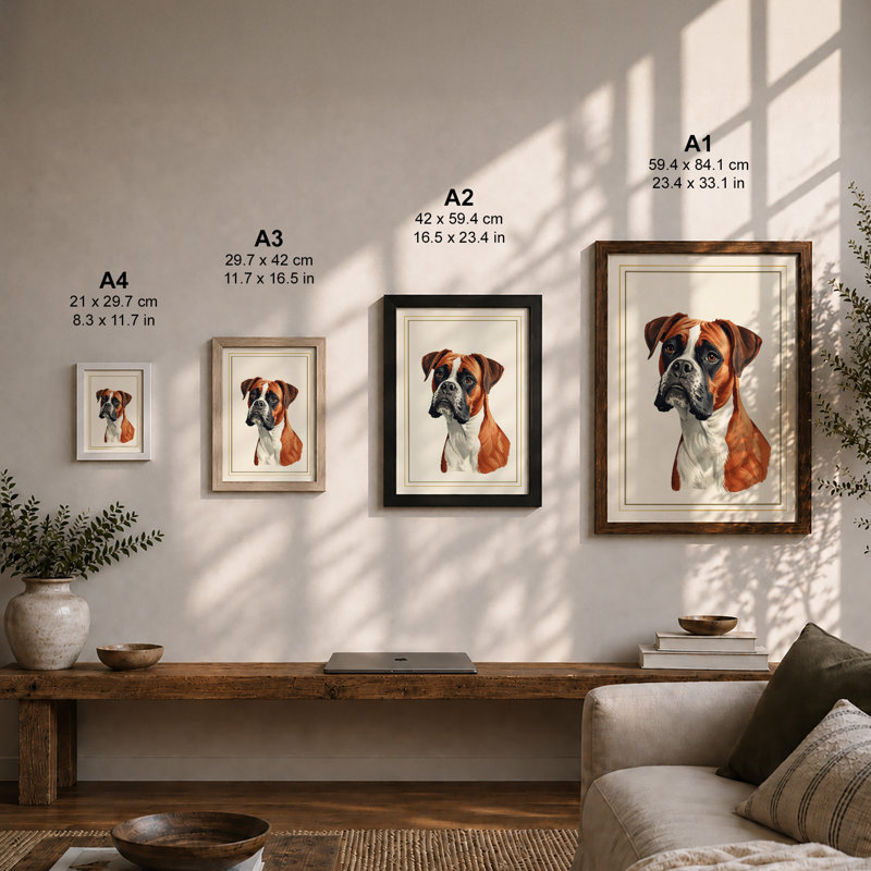 Boxer Dog Portrait Minimalist - Framed Print, A3 - 42.0 x 29.7 cm, Unframed