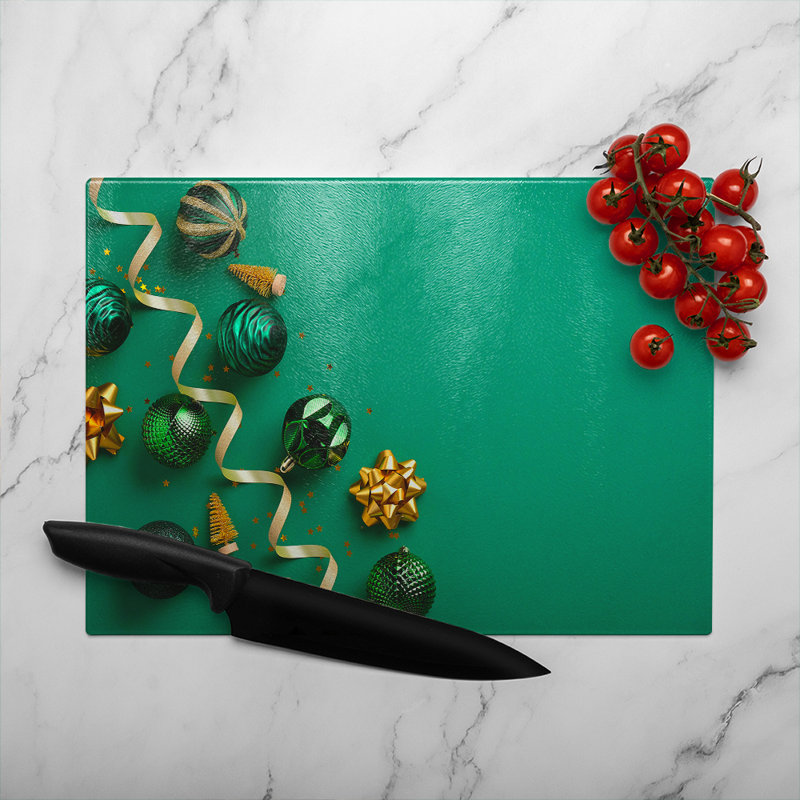 Christmas Greetings Dining Glass Chopping Board, 40cm L x 28cm W