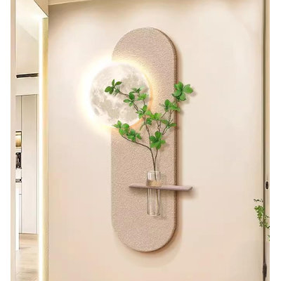 Creamy Sandstone Led Wall Decor With Water Vase & Greenery