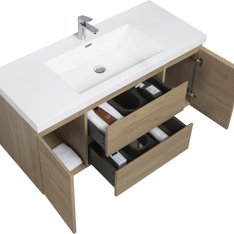 Meuble-lavabo flottant moderne de 48 pouces, Chêne