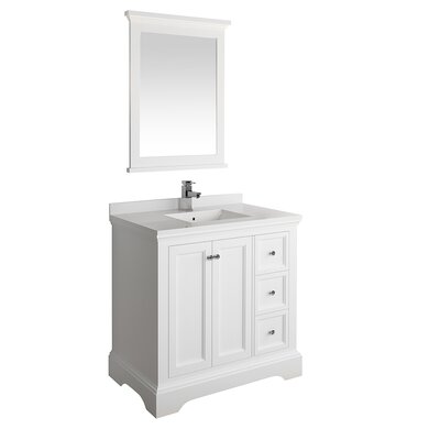 Red Barrel StudioÂ® Windsor 36"" Free-Standing Single Sink Bathroom Vanity Set with Mirror -  Fresca, FVN2436WHM