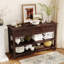 Console de style rétro fabriquée en pin massif avec deux tablettes ouvertes et trois tiroirs pour la décoration intérieure