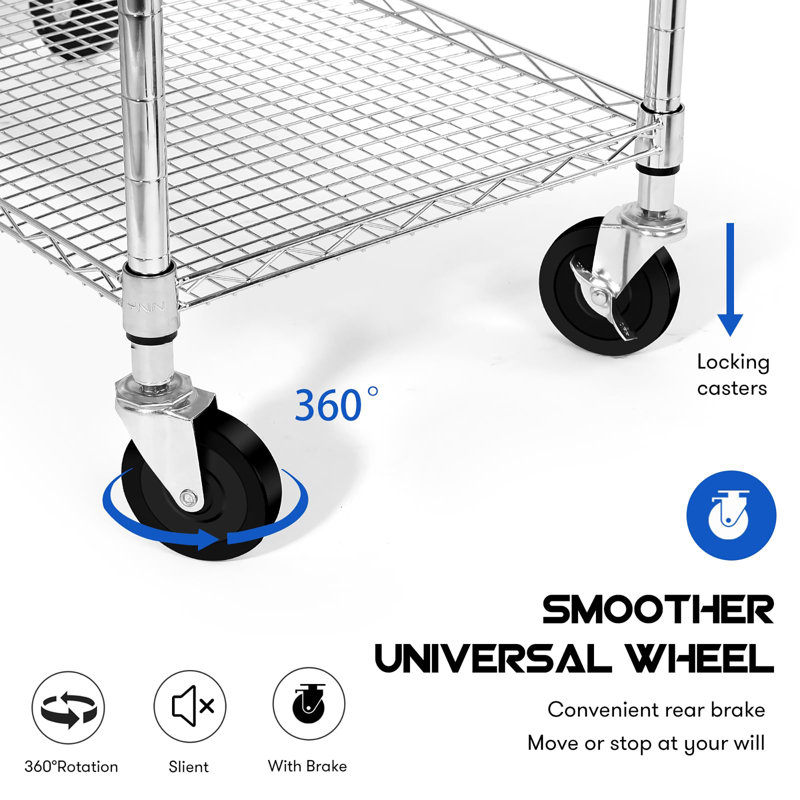 3 Tier Heavy Duty Metal Cart, Bright Silver