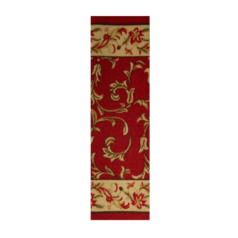 Tapis d'escalier à motif sur velours rouge lavable à la machine sur mesure, Rectangle 32 po x 9,5 po