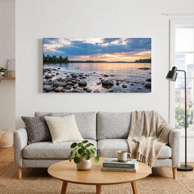 Lake Sunset Canvas Wall Art Oil Painting Print Set Of 1