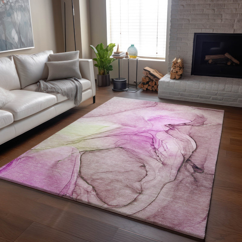Premium Machine Washable Cerrito AMF502 Pink 5' x 7'6" Rug, Rectangulaire 8 pi x 10 pi