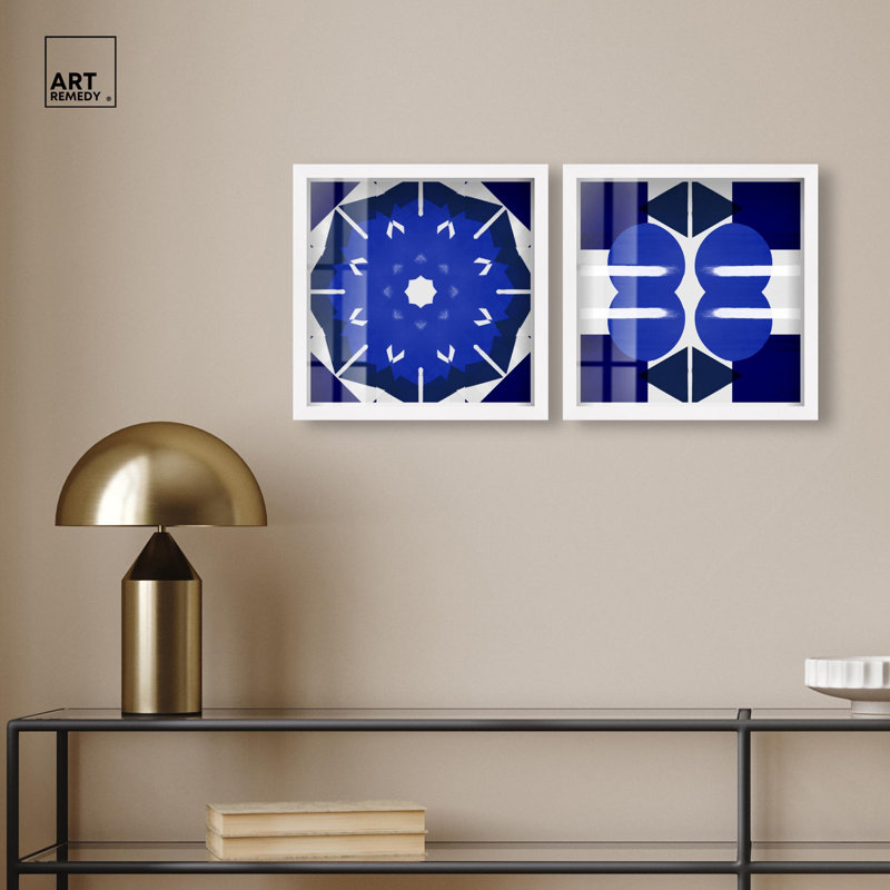 Ensemble d'art mural moderne géométrique Diptych Shadowbox par Art Remedy, cadre blanc, 12 x 12, White Frame, 13" H x 13" W