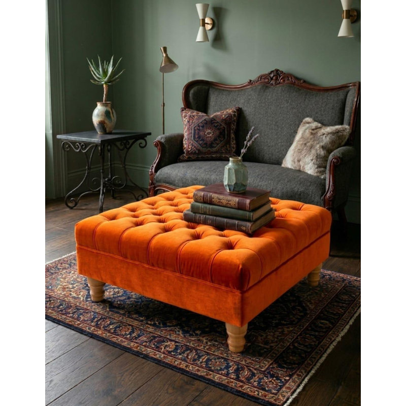 Accent Stool, Plush Velvet, Steel