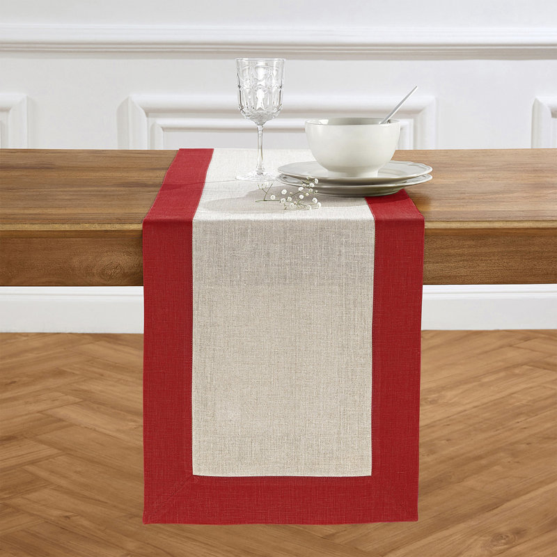Contempo - 100% Pure Linen Table Runner, 72" x 14", Natural/Red