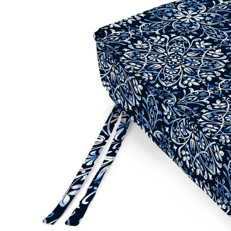 47" x 17" Outdoor Bench Cushion with Ties and Welt, Dresden Midnight