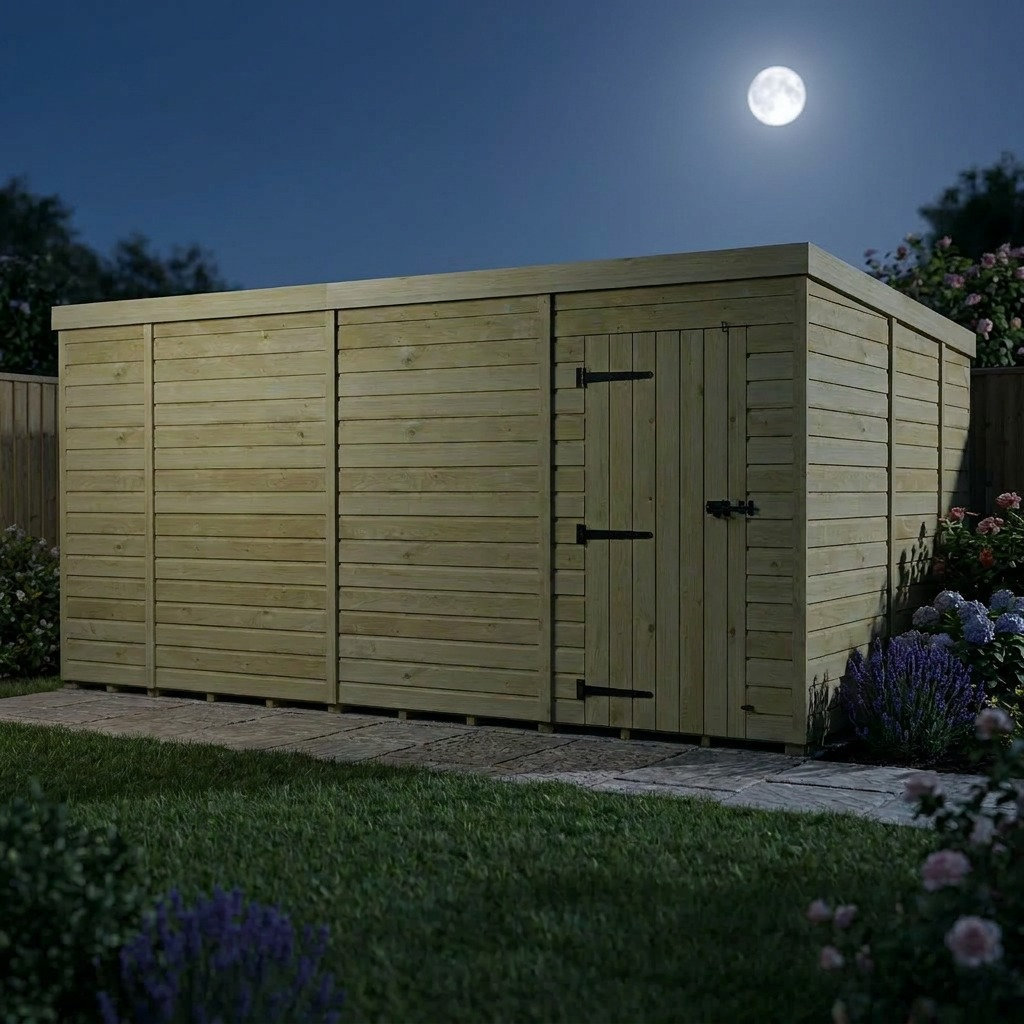 Total Sheds 14ft x 9ft Pent Garden Shed - Single Door - No Windows - Pressure Treated Timber - UK Manufactured