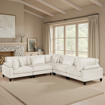 Loowit 120" Modern & Contemporary Corduroy 5-Piece Modular Sectional with Customizable Configuration & 8 Included Pillows by Latitude Run