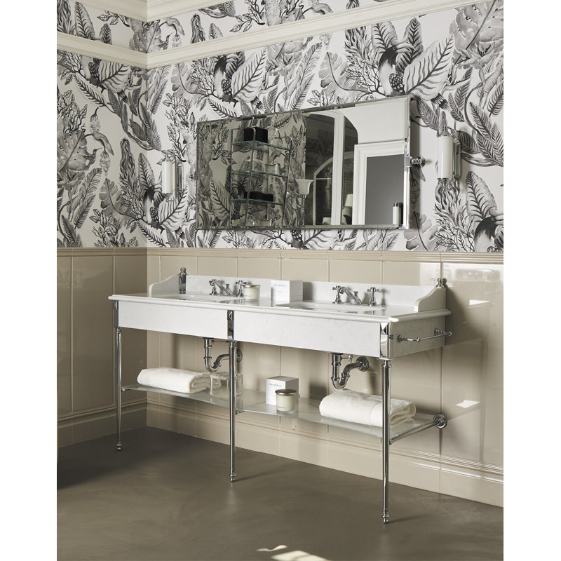 Madison Rectangular Dual Mount Bathroom Sink with Overflow, White/Light Gold