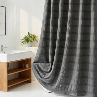 Rideau de douche à texture gaufrée à rayures, rideau de salle de bain en tissu texturé pour un décor élégant et romantique