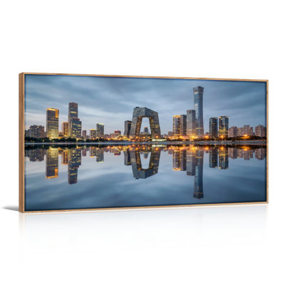 Tableau encadré sur toile représentant la silhouette d'une ville, 122 x 61 cm (48 x 24 pouces), lot de 1