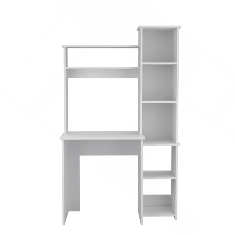 Bureau, cinq tablettes, deux tablettes supérieures, blanc, Blanc