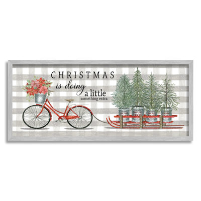 Encourageant Noël donnant une citation, «Bicyclette et traîneau à arbres», estampe numérique encadrée noire, art texturé par Cindy Jacobs