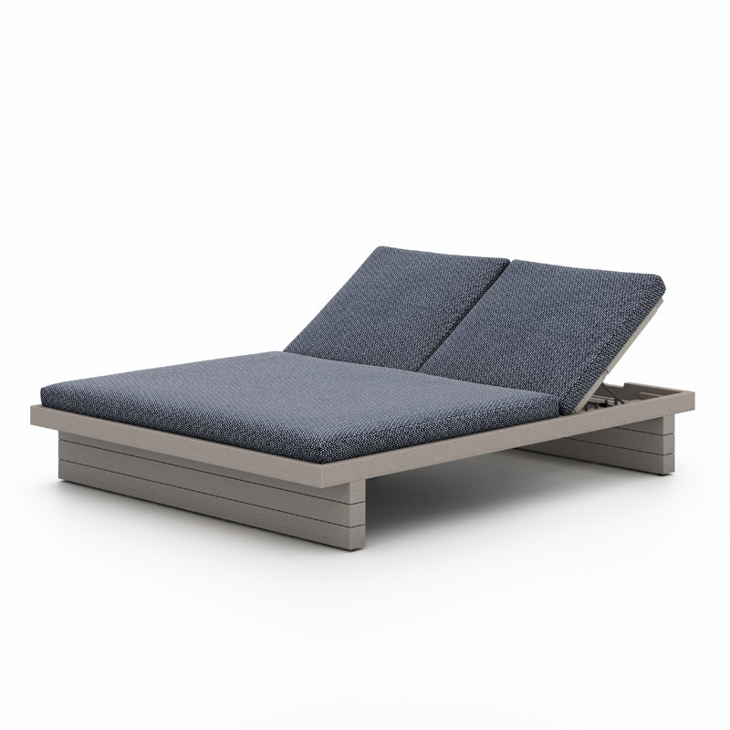 Chaise longue longue inclinable en teck de 78,75 po avec coussins, Gris pierre, Gris patiné