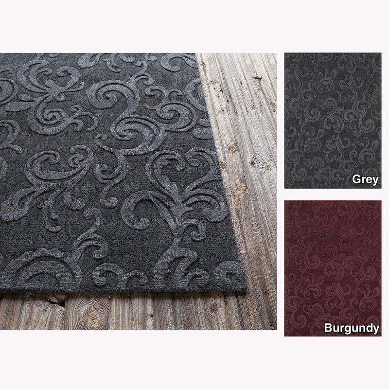 Tapis cramoisi et marron en laine touffeté à la main Kevinson Authentic, Rouge, Rectangulaire 7 pi x 10 pi